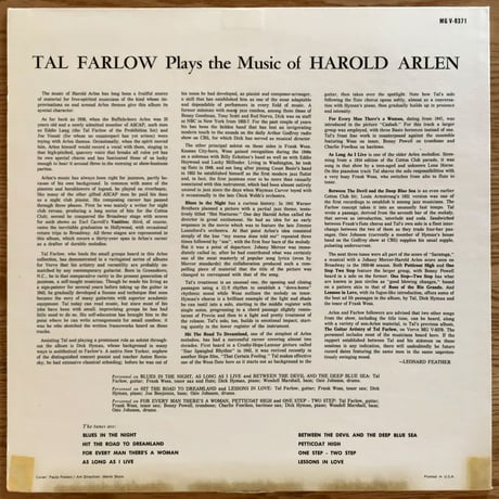 TAL FARLOW - Plays The Music Of Harold Arlen (VERVE MGV-8371)