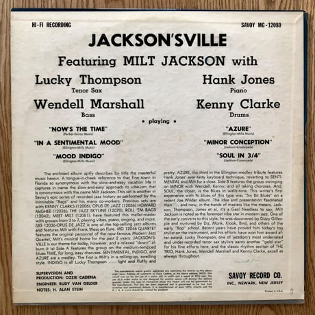 MILT JACKSON - Jackson'sville (SAVOY MG12080)