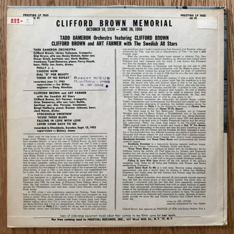 CLIFFORD BROWN - Memorial Album (PRESTIGE PRLP7055)