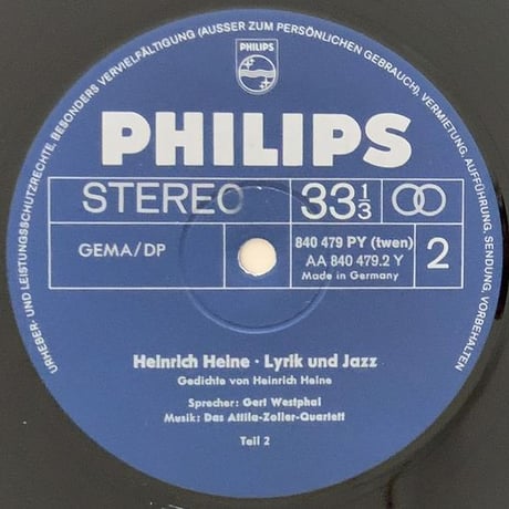 HEINRICH HEINE - ATTILA ZOLLER - Lyrik Und Jazz (PHILIPS 840 479PY)