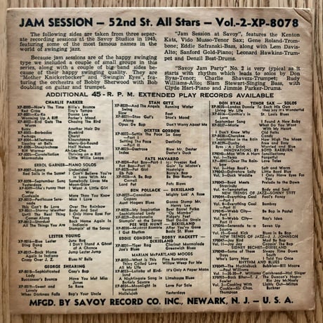 VIDO MUSSO / DON BYAS, CHARLIE SHAVERS - Jam Session Vol.2 (SAVOY XP-8078) 7inch EP