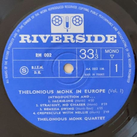 THELONIOUS MONK - in Europe Vol.1 (INTERDISC/RIVERSIDE RM002)