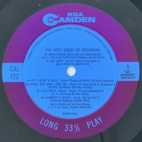 NANCIE MALCOMB - The West Coast of Broadway (RCA CAMDEN CAL422)