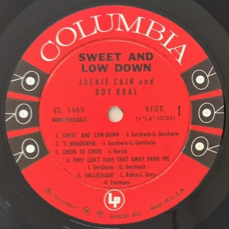 JACKIE AND ROY - Sweet And Low Down (COLUMBIA CL1469)