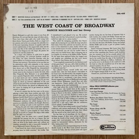 NANCIE MALCOMB - The West Coast of Broadway (RCA CAMDEN CAL422)