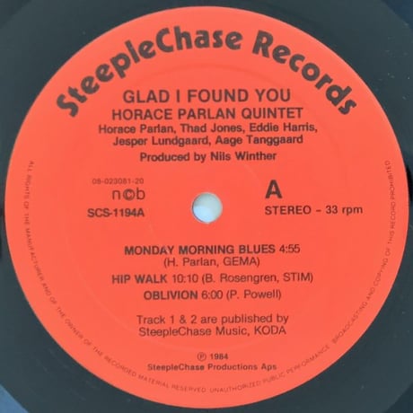 HORACE PARLAN - Glad I Found You (STEEPLE CHASE SCS1194)