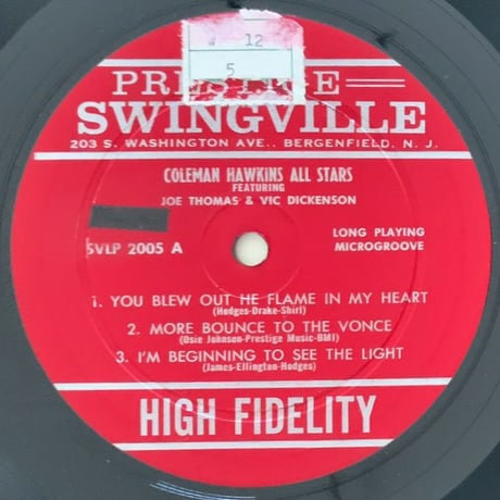 COLEMAN HAWKINS - feat. Joe Thomas & Vic Dickenson (SWINGVILLE SVLP2005)