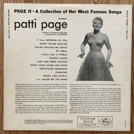 PATTI PAGE - Page 2  Sings a Collection of Her Famous Songs (MERCURY MG20096)