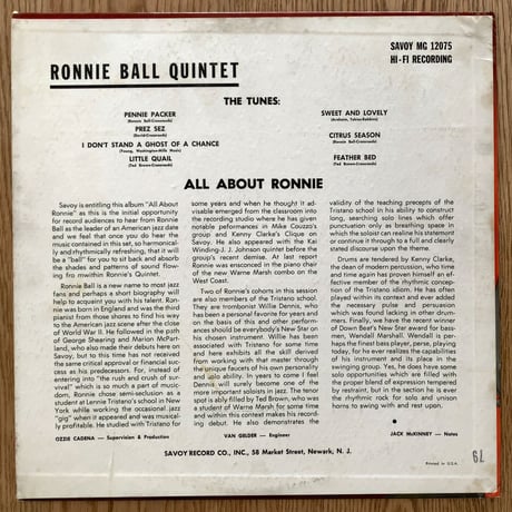 RONNIE BALL - All About Ronnie (SAVOY MG12075)