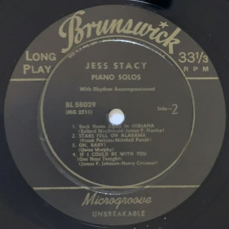 JESS STACY - Piano Solos (BRUNSWICK BL58029)