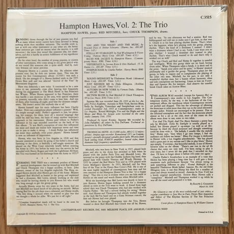 HAMPTON HAWS - Vol.2 The Trio (CONTEMPORARY C3515) Re