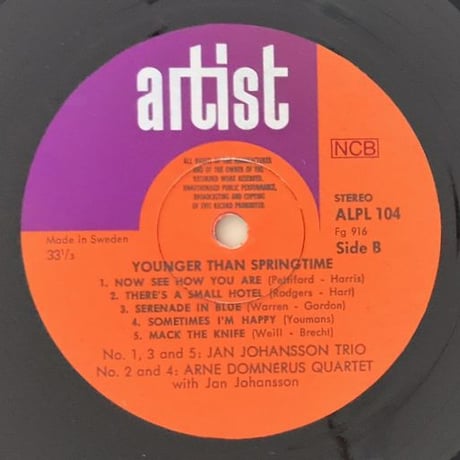 JAN JOHANSSON & ARNE DOMNERUS - Younger Than Springtime (ARTIST ALPS104)