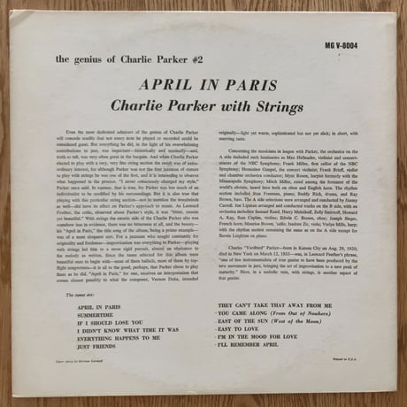 CHARLIE PARKER - April in Paris (VERVE MGV-8004)