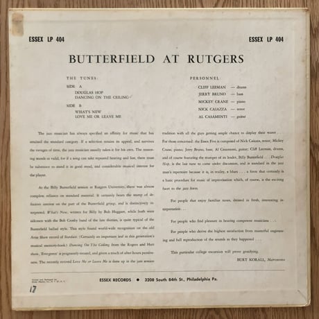 BILLY BUTTERFIELD - Rutgers (SUSSEX ESLP404)