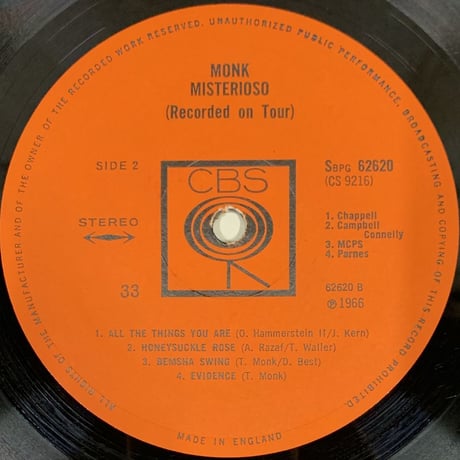 THELONIOUS MONK - Misterioso (CBS 6260) UK MONO