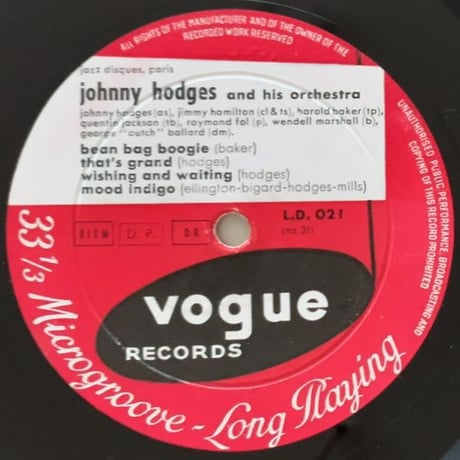 JOHNNY HODGES - and The Ellingtonians Vol.2 (VOGUE L.D.021)