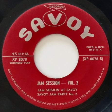 VIDO MUSSO / DON BYAS, CHARLIE SHAVERS - Jam Session Vol.2 (SAVOY XP-8078) 7inch EP