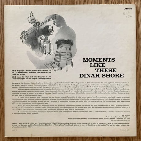DINAH SHORE - Moments Like These (RCA VICTOR LPM-1719)