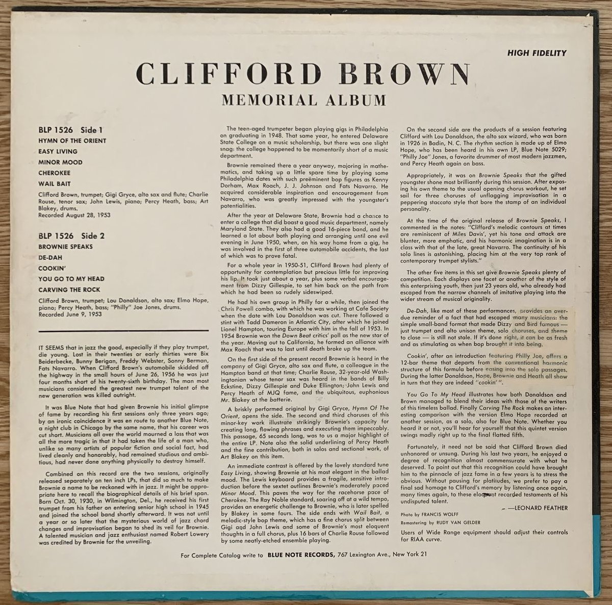 CLIFFORD BROWN - Memorial Album (BLUE NOTE BLP1526)