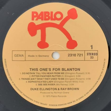 DUKE ELLINGTON & RAY BROWN - This one's for Blanton! (PABLO 2310 721)