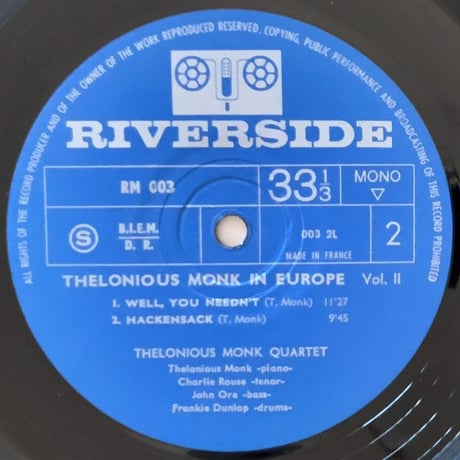 THELONIOUS MONK - in Europe Vol.2 Concert at The Olympia Paris (INTERDISC/RIVERSIDE RM003)