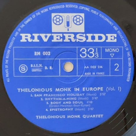 THELONIOUS MONK - in Europe Vol.1 (INTERDISC/RIVERSIDE RM002)