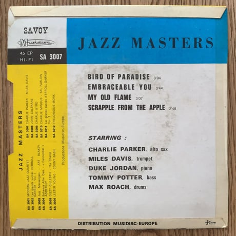 CHARLIE PARKER - MILES DAVIS - Jazz Masters (MUSIDISC/SAVOY 17SA3007) 7inch EP