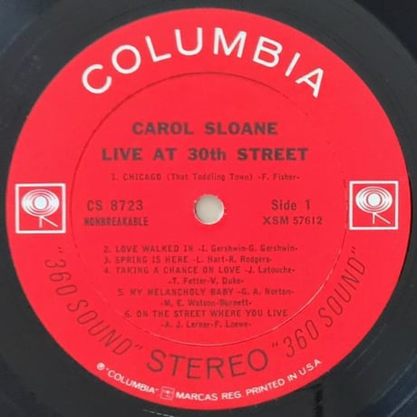 CAROL SLOANE - Live at 30th Street (COLUMBIA CS8723)