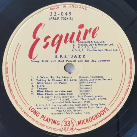 SONNY STITT - BUD POWELL - J.J.JOHNSON - S.P.J.Jazz (ESQUIRE 32-049)