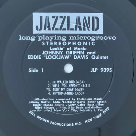 JOHNNY GRIFFIN AND EDDIE 'LOCKJAW' DAVIS - Lookin' At Monk! (JAZZLAND JLP939S)