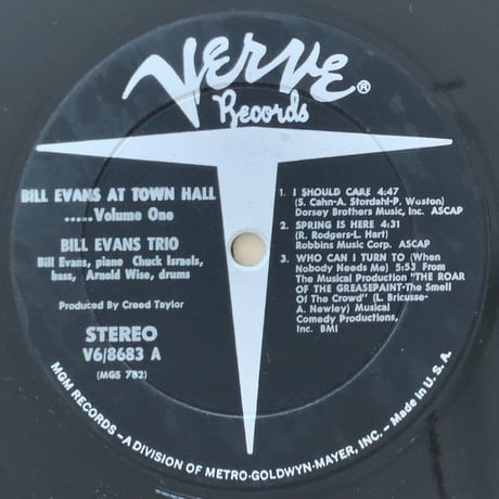 BILL EVANS - at Town Hall Volume One (VERVE V6/8683)