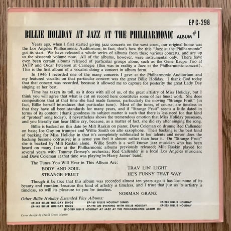 BILLIE HOLIDAY - at Jazz at The Philharmonic #1 (CLEF EPC-298) 7inch EP