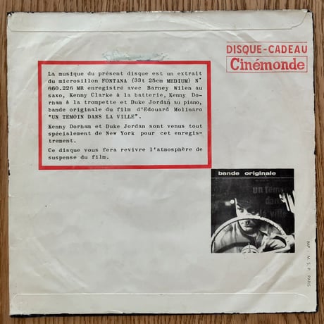 BARNEY WILEN - Un Temoin Dans La Ville (CINEMONDE AA261.119 1F) 7inch EP