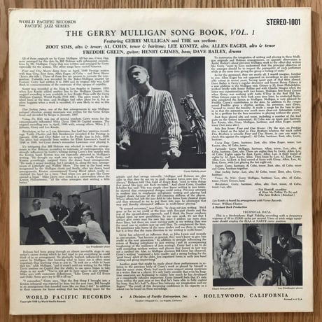 GERRY MULLIGAN - Songbook Vol.1 (WORLD PACIFIC STEREO-1001)