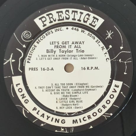 BILLY TAYLOR - Let's Get Away From It All (PRESTIGE PRES16-2)
