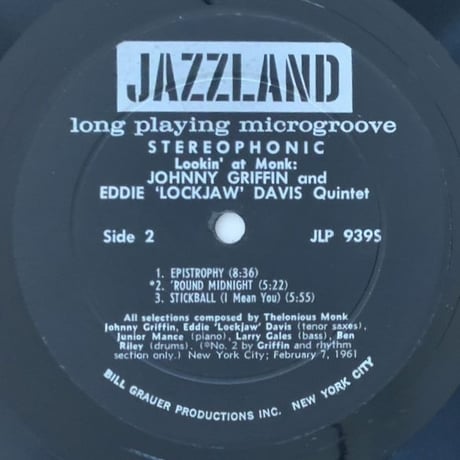 JOHNNY GRIFFIN AND EDDIE 'LOCKJAW' DAVIS - Lookin' At Monk! (JAZZLAND JLP939S)
