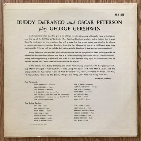 BUDDY DeFRANCO & OSCAR PETERSON - Play George Gershwin (NORGRAN MGN-1016)