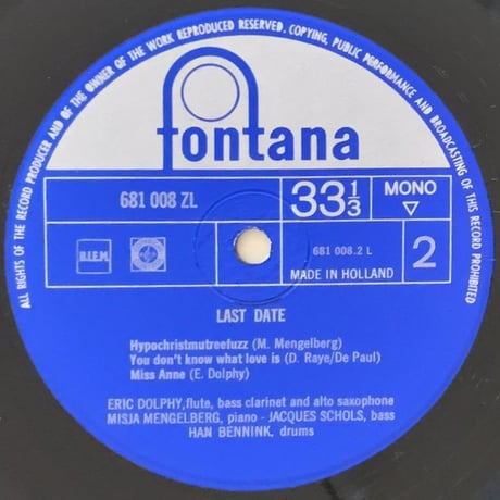 ERIC DOLPHY - Last Date (FONTANA 681 008ZL)