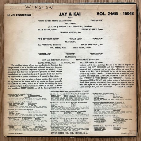 JAY JAY JOHNSON & KAI WINDING - Jay & Kai Vol.2 (SAVOY MG15048)