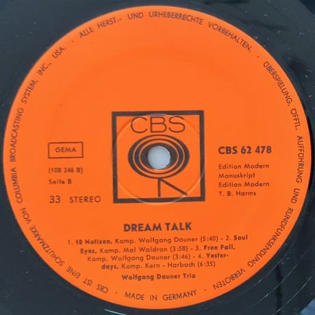 WOLFGANG DAUNER - Dream Talk (CBS 62 478)