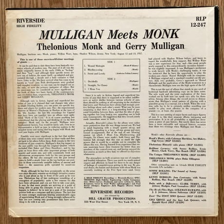 THELONIOUS MONK - Mulligan Meets Monk (RIVERSIDE RLP12-247)