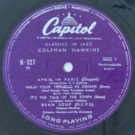 COLEMAN HAWKINS - Classics in Jazz (PATHE-MARCONI/CAPITOL H327)