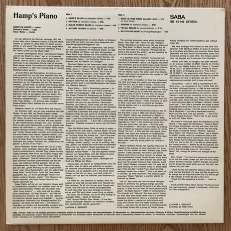 HAMPTON HAWES - Hamp's Piano (SABA SB15149ST)