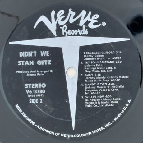 STAN GETZ - Didin't We (VERVE V6/8780)