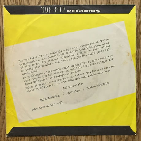 BENT AXEN - Holiday in Studio (TOP JAZZ Nr.5010) 7inch EP