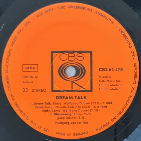 WOLFGANG DAUNER - Dream Talk (CBS 62 478)