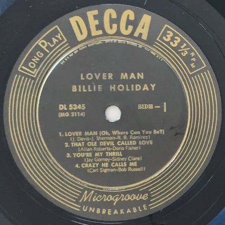 BILLIE HOLIDAY - Lover Man (DECCA DL5345)