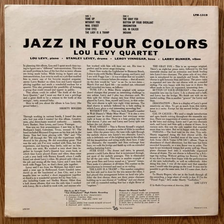 LOU LEVY - Jazz in Four Colors (RCA VICTOR LPM-1319)