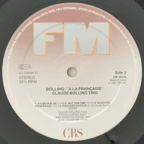 CLAUDE BOLLING - Jazz a la francaise (FM/CBS FM39244)