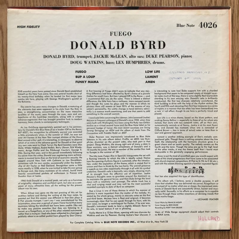 Donald Byrd Fuego レコード 4026 Blue Note